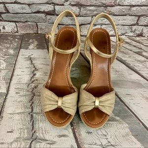 kate spade Gold Bow Espadrille Wedge Sandals
